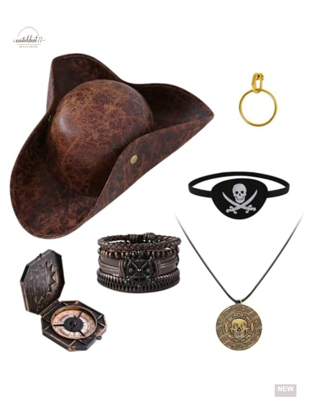 Pirate Hat Costume Accessories Set Faux Leather Tricorn Renaissance